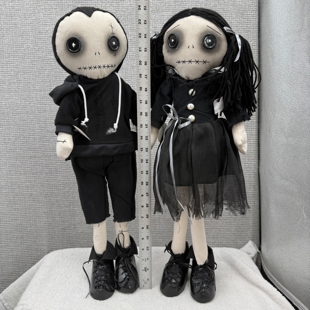 Debi Lilly Standing Spooky Kids Halloween Rag Doll Couple Black Set of 2 24in